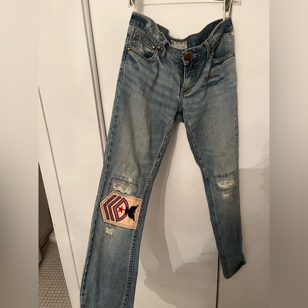 Free people Blue Jeans with Patch Detail